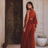 Red Rose Ambrosia Set • Adjustable Crop Top and Pants • One Set Organic Boho Top & Trousers - AYA SW IDR
