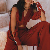 Red Rose Ambrosia Set • Adjustable Crop Top and Pants • One Set Organic Boho Top & Trousers - AYA SW IDR