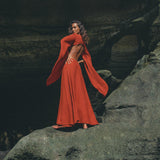 Red Rose Greek Goddess Dress • Boho Bridesmaid Dress • Bell Sleeves Dress - AYA SW IDR