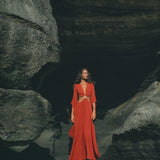 Red Rose Greek Goddess Dress • Boho Bridesmaid Dress • Bell Sleeves Dress - AYA SW IDR