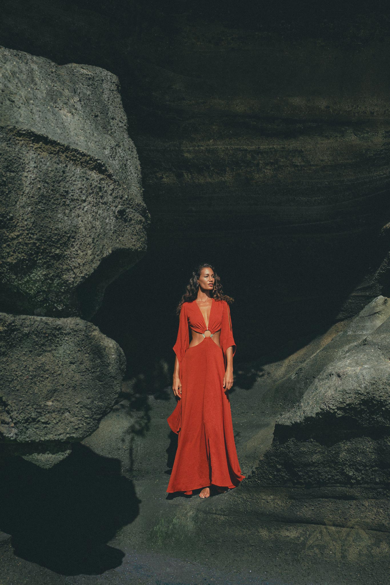 Red Rose Greek Goddess Dress • Boho Bridesmaid Dress • Bell Sleeves Dress - AYA SW IDR