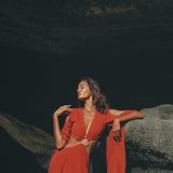 Red Rose Greek Goddess Dress • Boho Bridesmaid Dress • Bell Sleeves Dress - AYA SW IDR