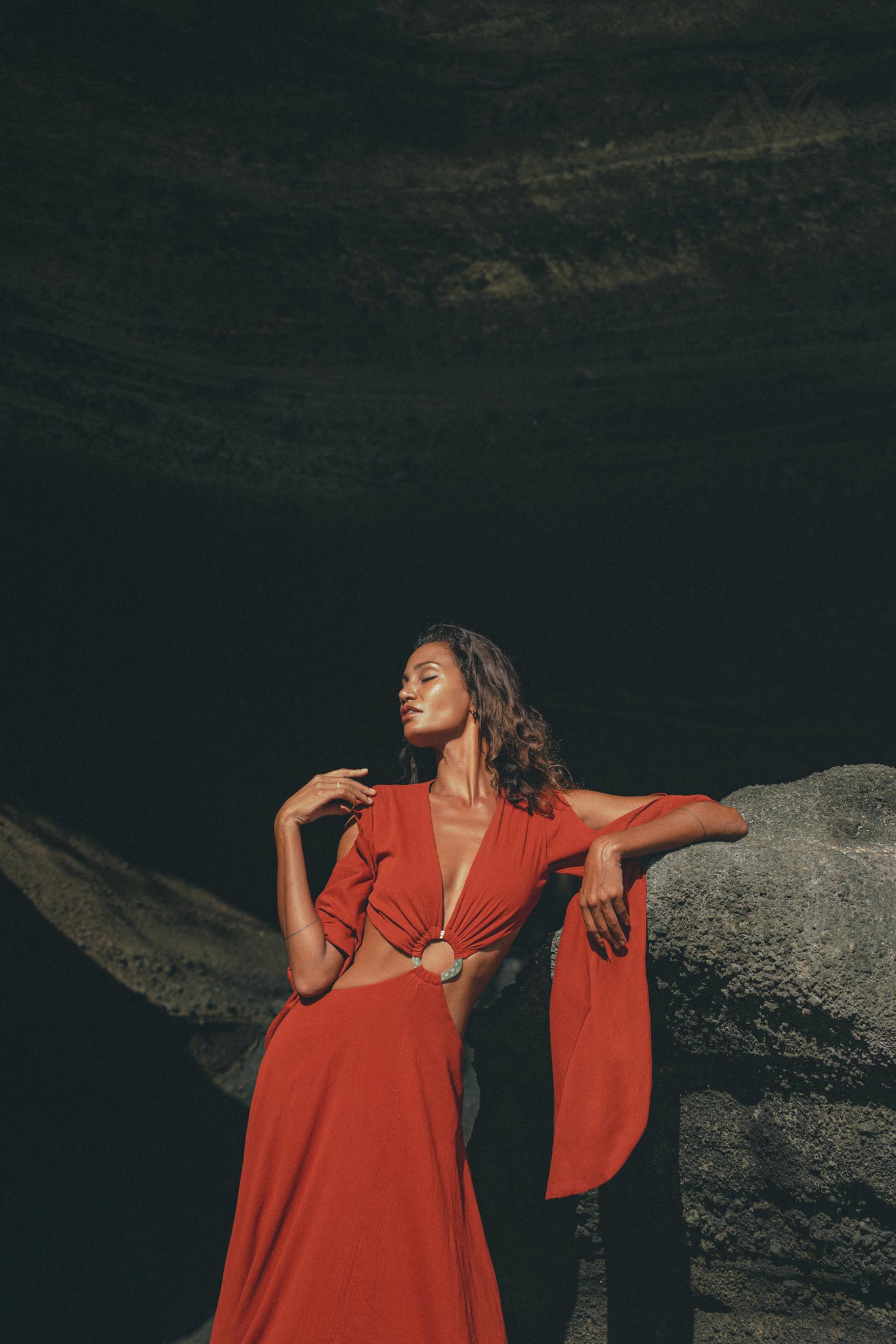 Red Rose Greek Goddess Dress • Boho Bridesmaid Dress • Bell Sleeves Dress - AYA SW IDR