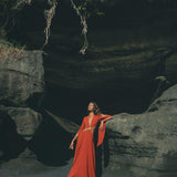 Red Rose Greek Goddess Dress • Boho Bridesmaid Dress • Bell Sleeves Dress - AYA SW IDR