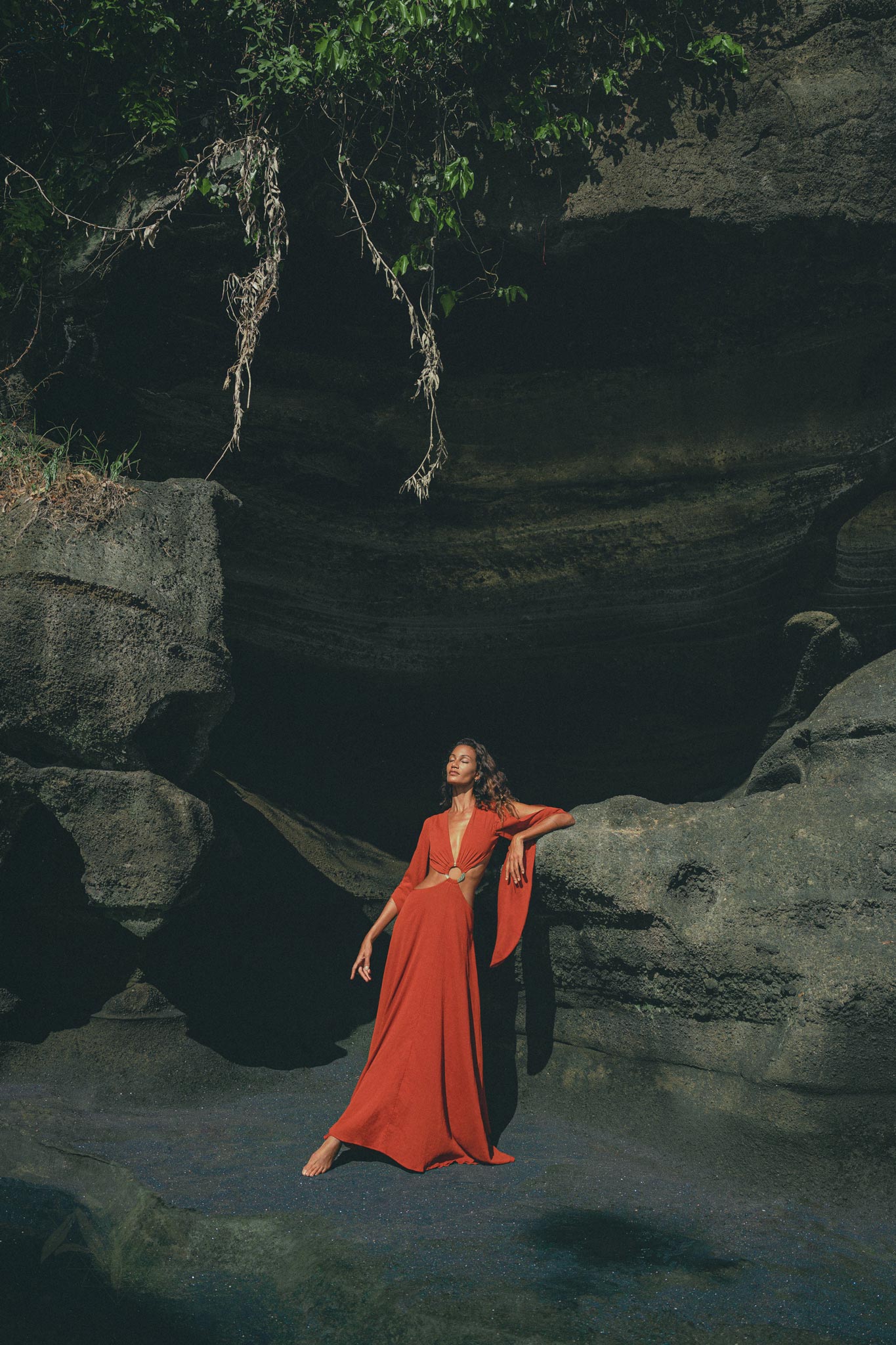 Red Rose Greek Goddess Dress • Boho Bridesmaid Dress • Bell Sleeves Dress - AYA SW IDR