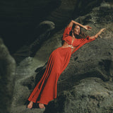Red Rose Greek Goddess Dress • Boho Bridesmaid Dress • Bell Sleeves Dress - AYA SW IDR