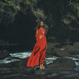Red Rose Greek Goddess Dress • Boho Bridesmaid Dress • Bell Sleeves Dress - AYA SW IDR