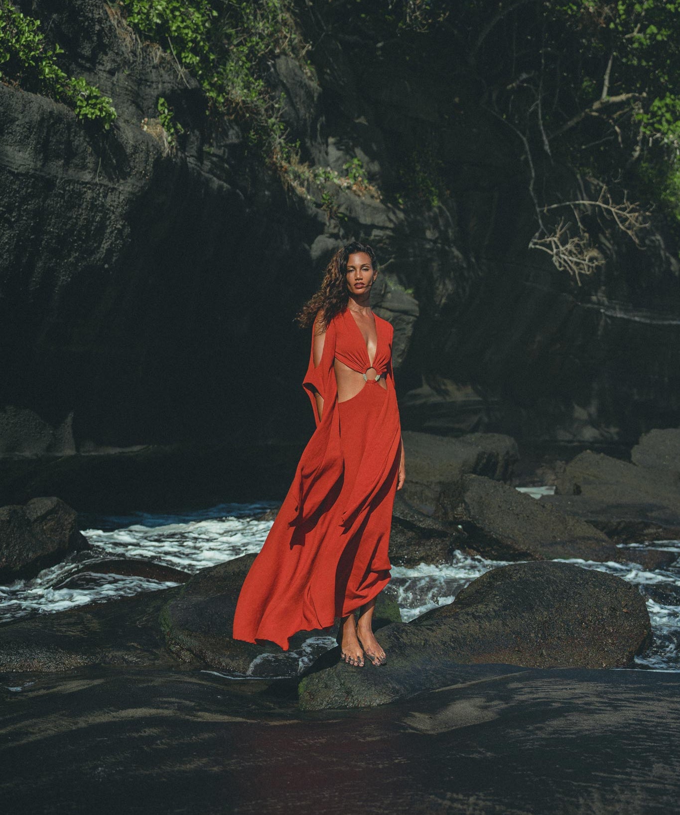 Red Rose Greek Goddess Dress • Boho Bridesmaid Dress • Bell Sleeves Dress - AYA SW IDR