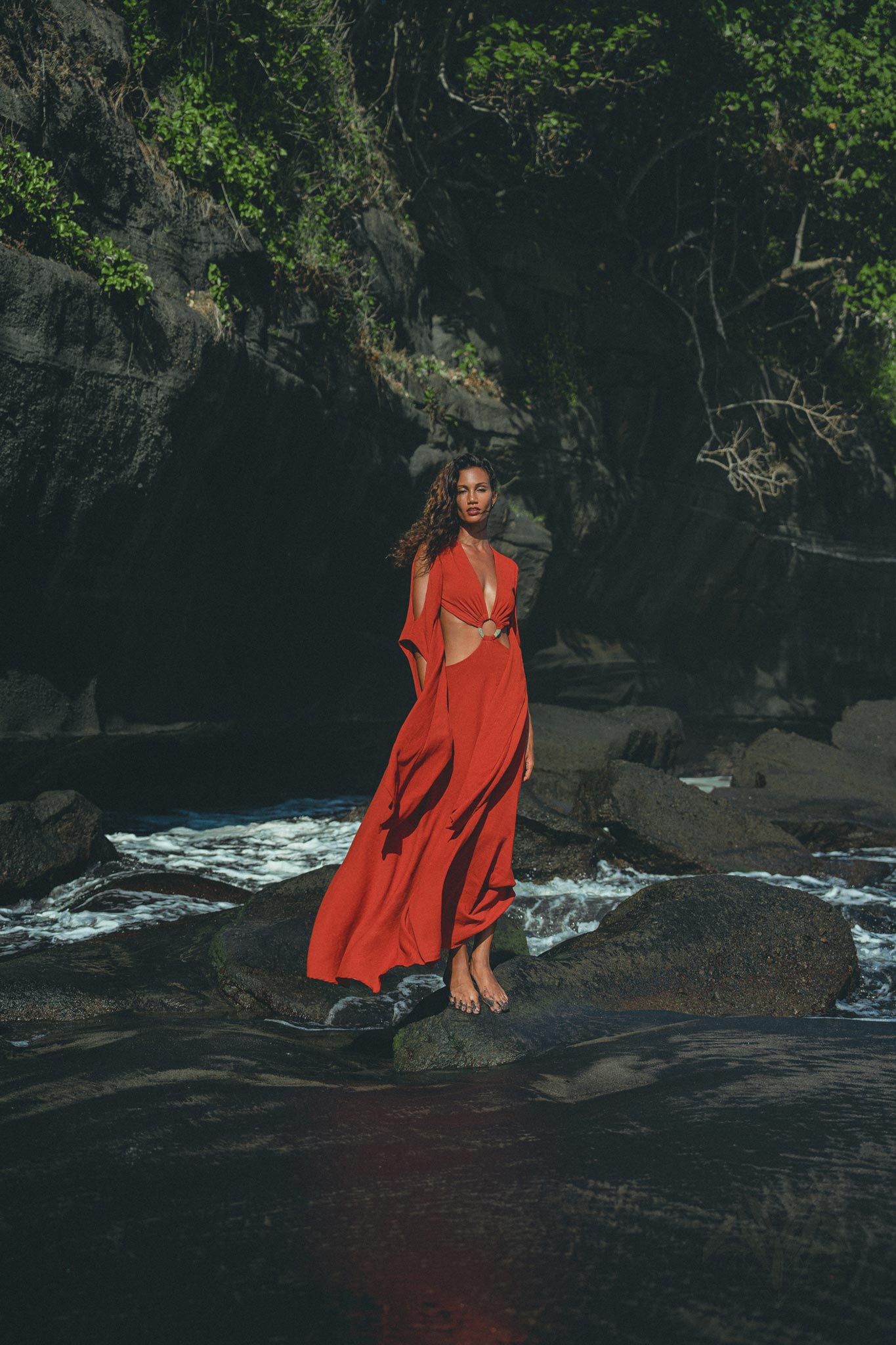 Red Rose Greek Goddess Dress • Boho Bridesmaid Dress • Bell Sleeves Dress - AYA SW IDR