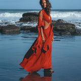 Red Rose Greek Goddess Dress • Boho Bridesmaid Dress • Bell Sleeves Dress - AYA SW IDR