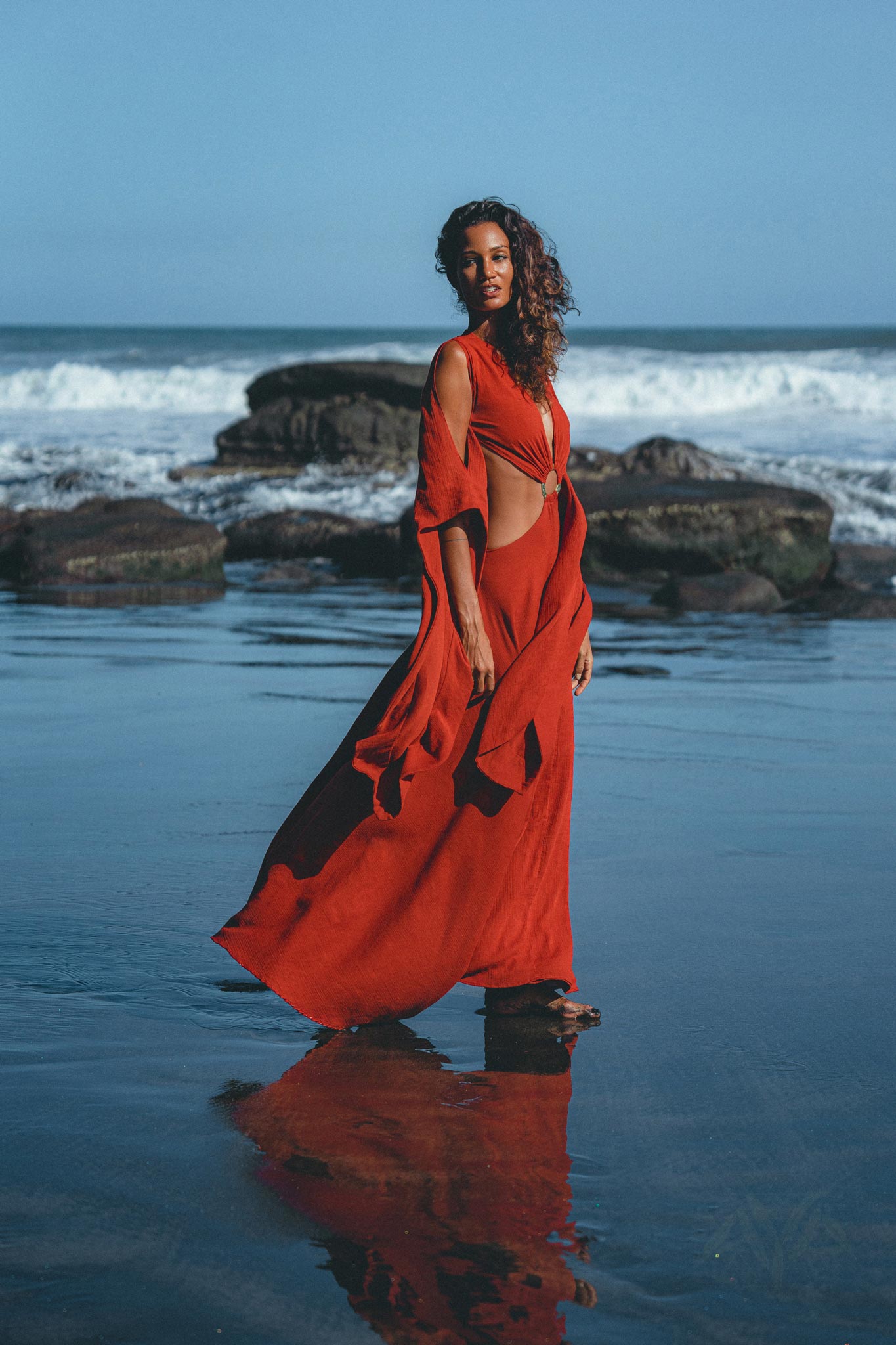 Red Rose Greek Goddess Dress • Boho Bridesmaid Dress • Bell Sleeves Dress - AYA SW IDR
