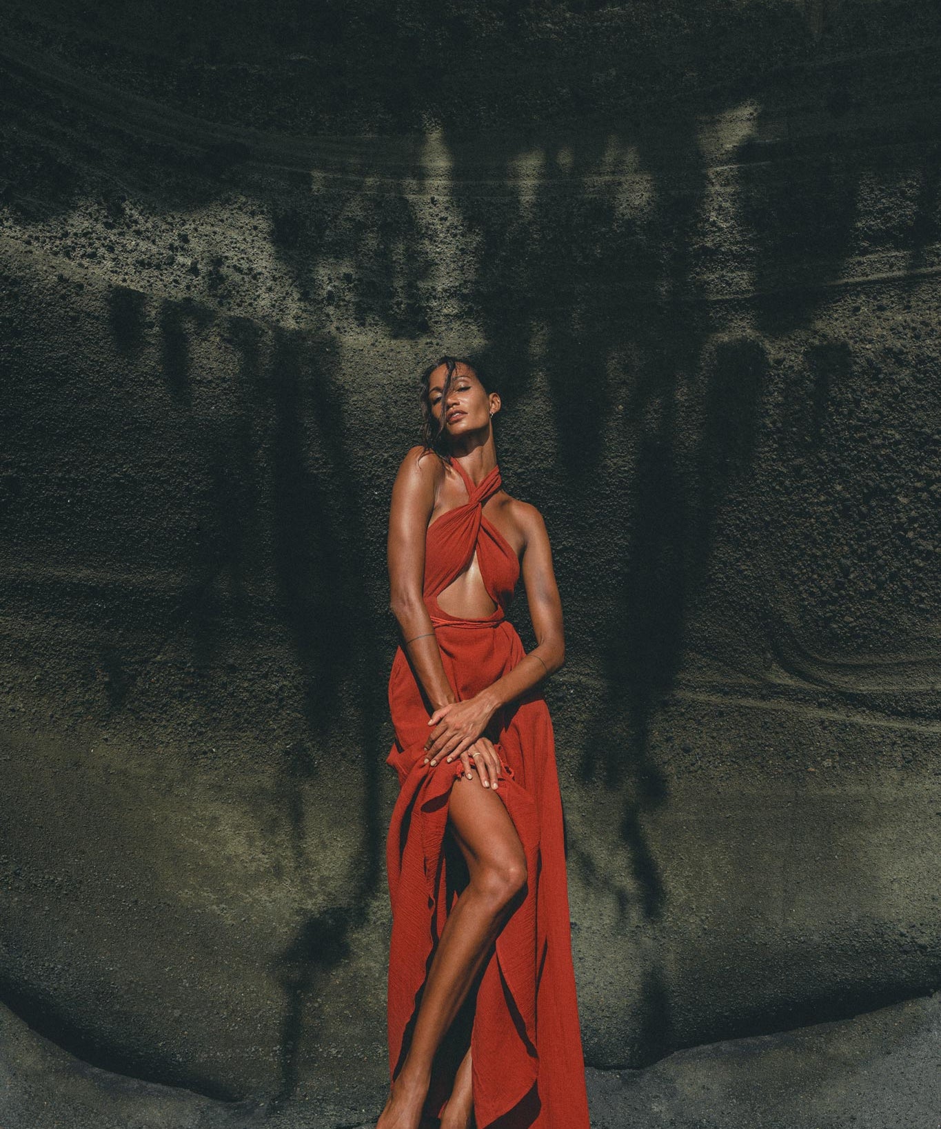 Red Rose Harmonia Dress • Goddess Dress • Open Belly Sexy Dress • Organic Adjustable Dress - AYA SW IDR