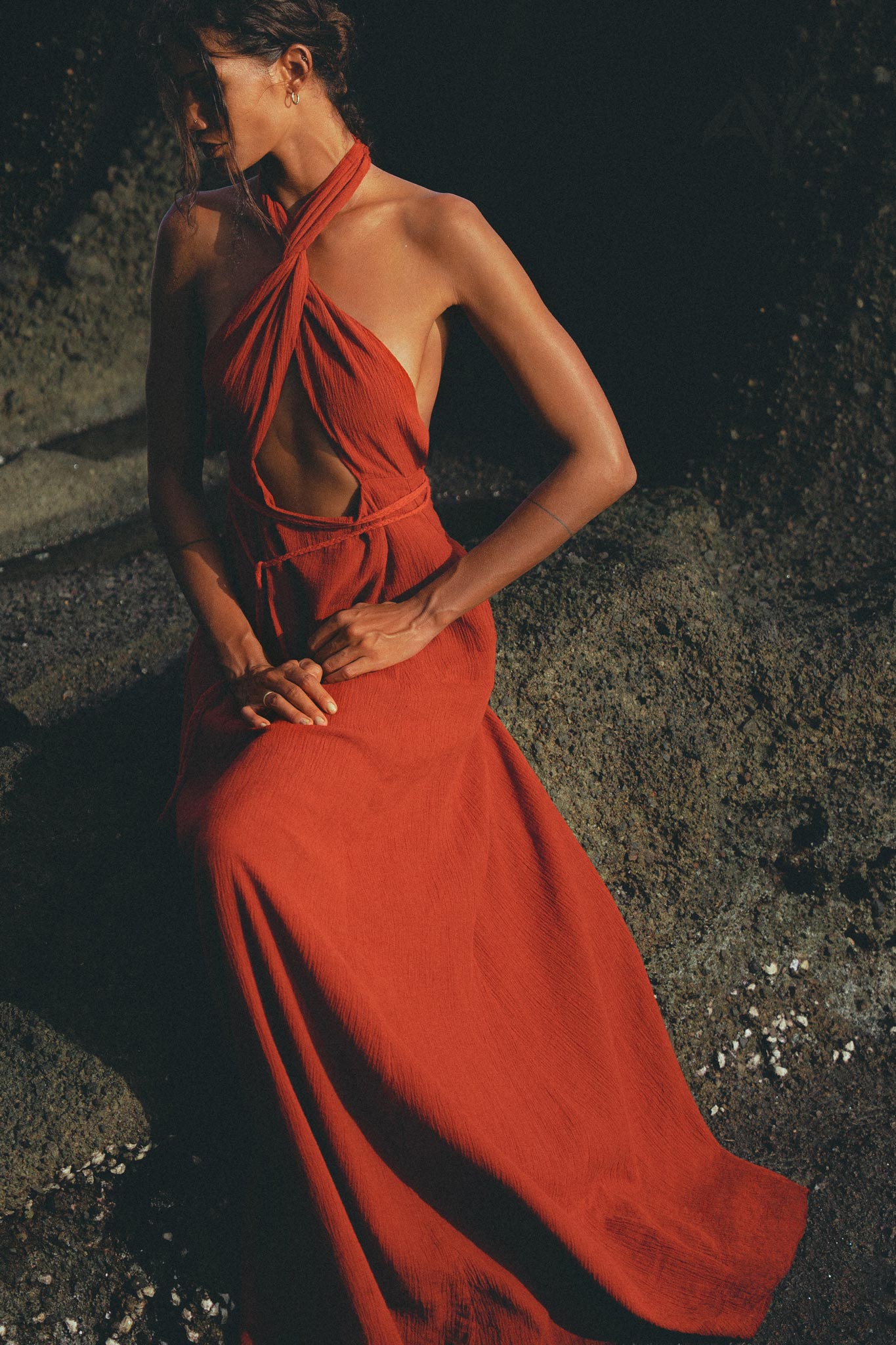 Red Rose Harmonia Dress • Goddess Dress • Open Belly Sexy Dress • Organic Adjustable Dress - AYA SW IDR