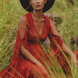 Red Rose Makosh Goddess Dress • Boho Fairy Wings Dress • Light Cotton Formal Dress - AYA SW IDR