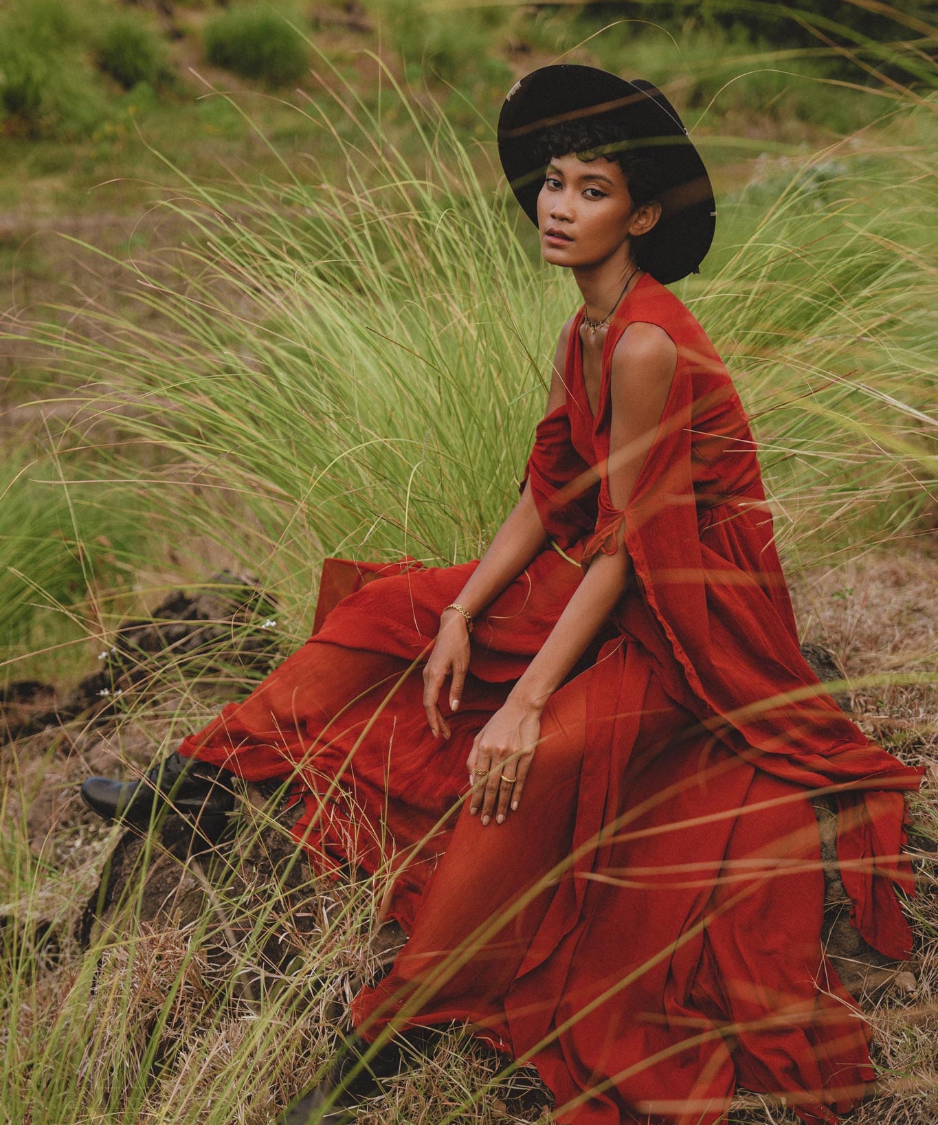 Red Rose Makosh Goddess Dress • Boho Fairy Wings Dress • Light Cotton Formal Dress - AYA SW IDR