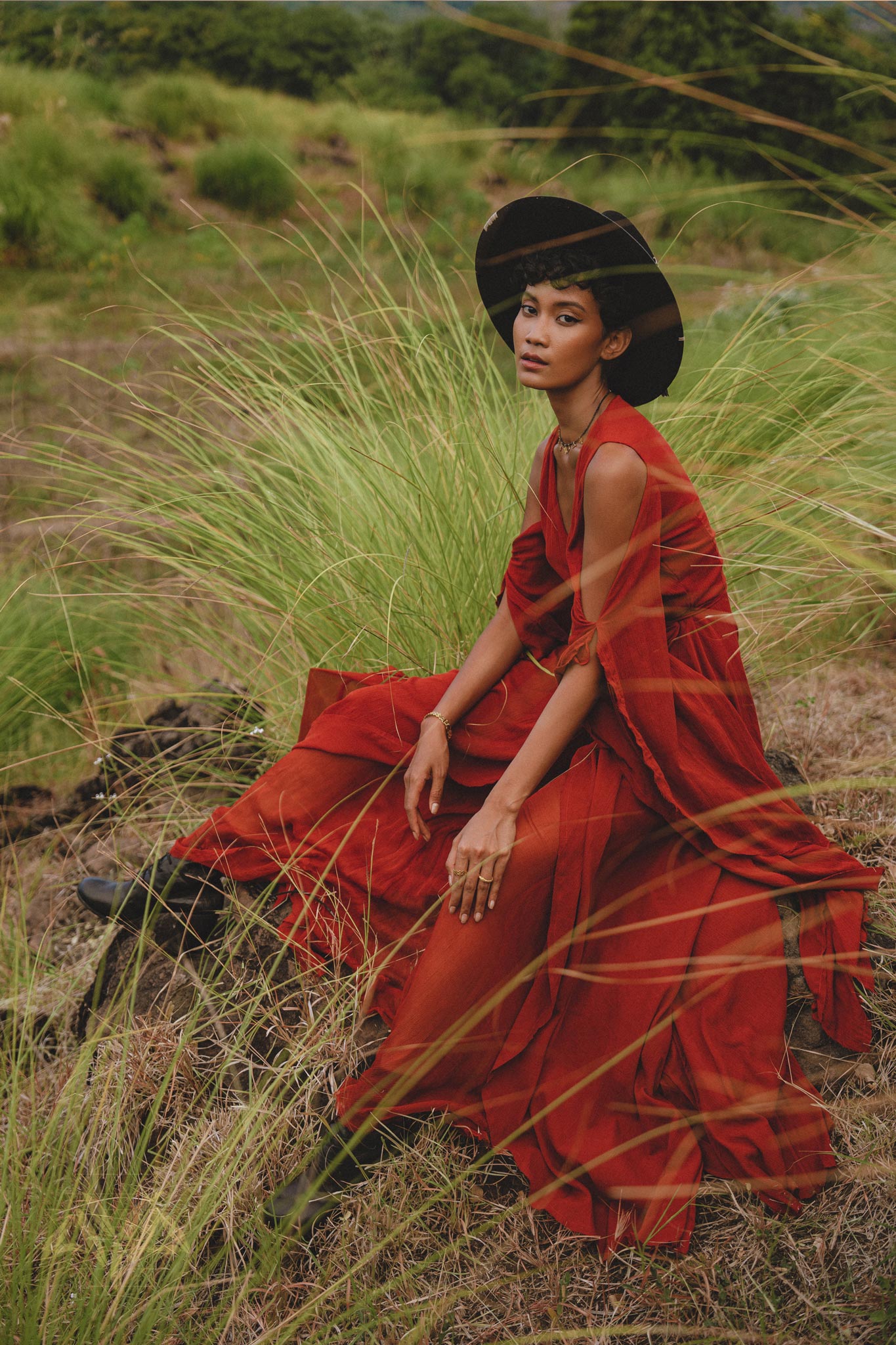 Red Rose Makosh Goddess Dress • Boho Fairy Wings Dress • Light Cotton Formal Dress - AYA SW IDR