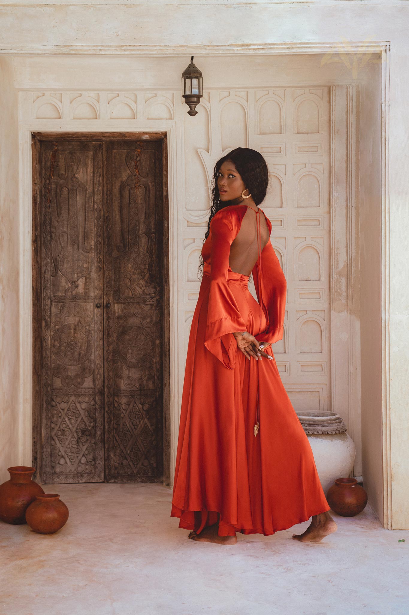 Red Rose Sundari Silk Gown • Ivory Beach Wedding Dress • Open Back Maxi Dress - AYA SW IDR