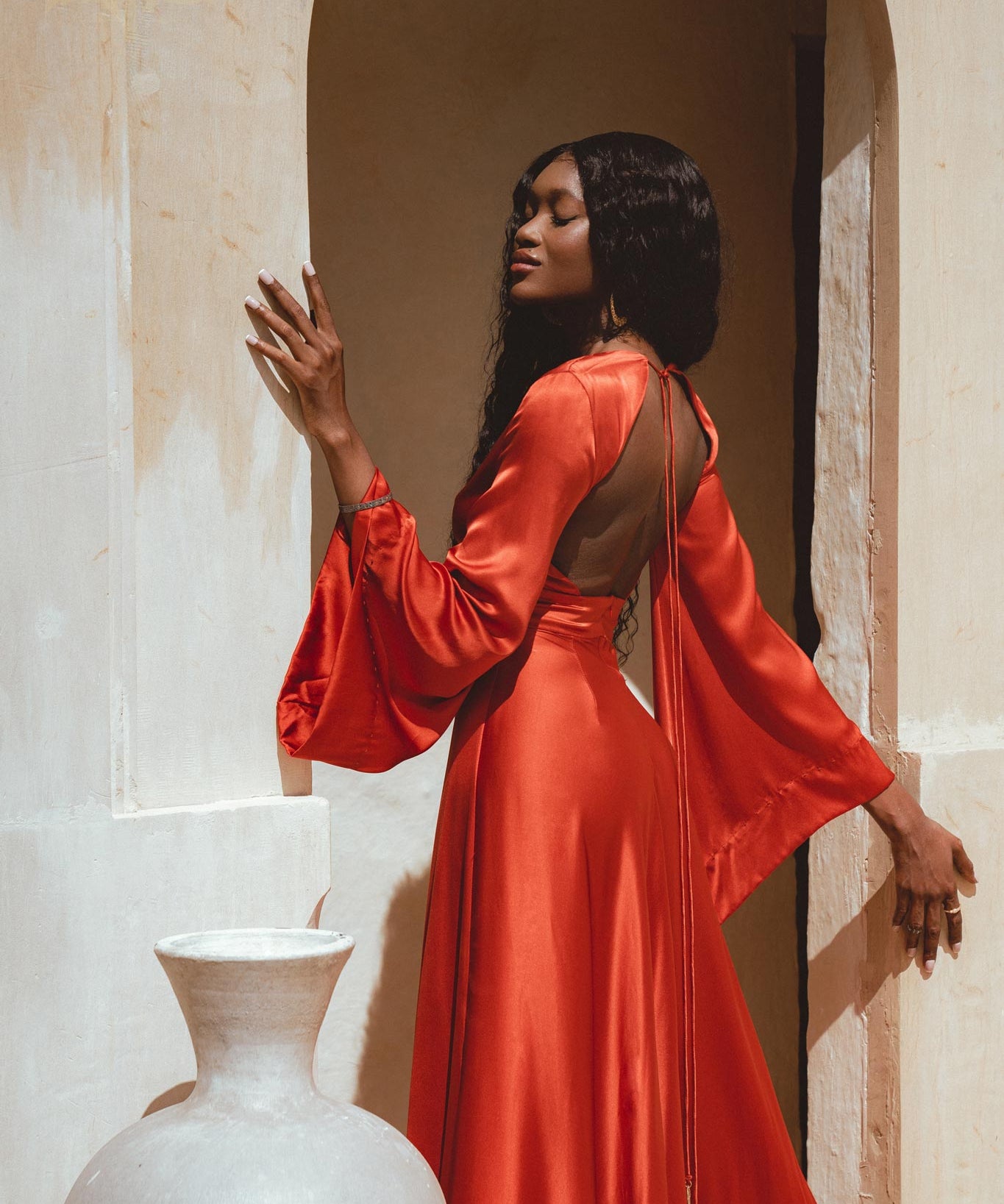Red Rose Sundari Silk Gown • Ivory Beach Wedding Dress • Open Back Maxi Dress - AYA SW IDR