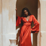 Red Rose Sundari Silk Gown • Ivory Beach Wedding Dress • Open Back Maxi Dress - AYA SW IDR