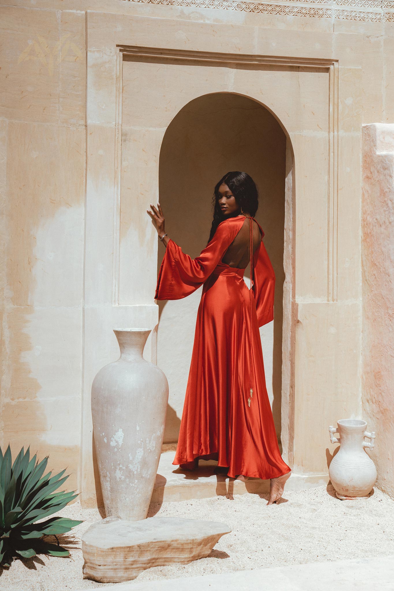 Red Rose Sundari Silk Gown • Ivory Beach Wedding Dress • Open Back Maxi Dress - AYA SW IDR