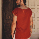 Red Raw Edge Thick Cotton Top Tee for Men by AYA Sacred Wear