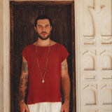 Red Raw Edge Thick Cotton Top Tee for Men by AYA Sacred Wear
