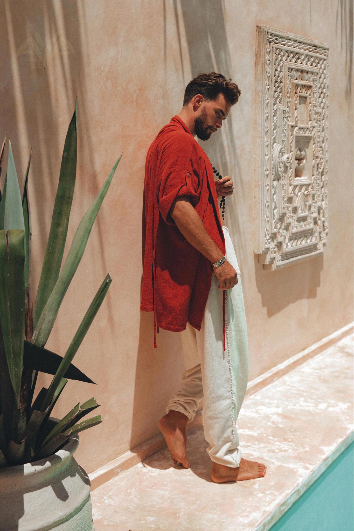 Red Tribal Kimono Robe for Men - AYA SW IDR