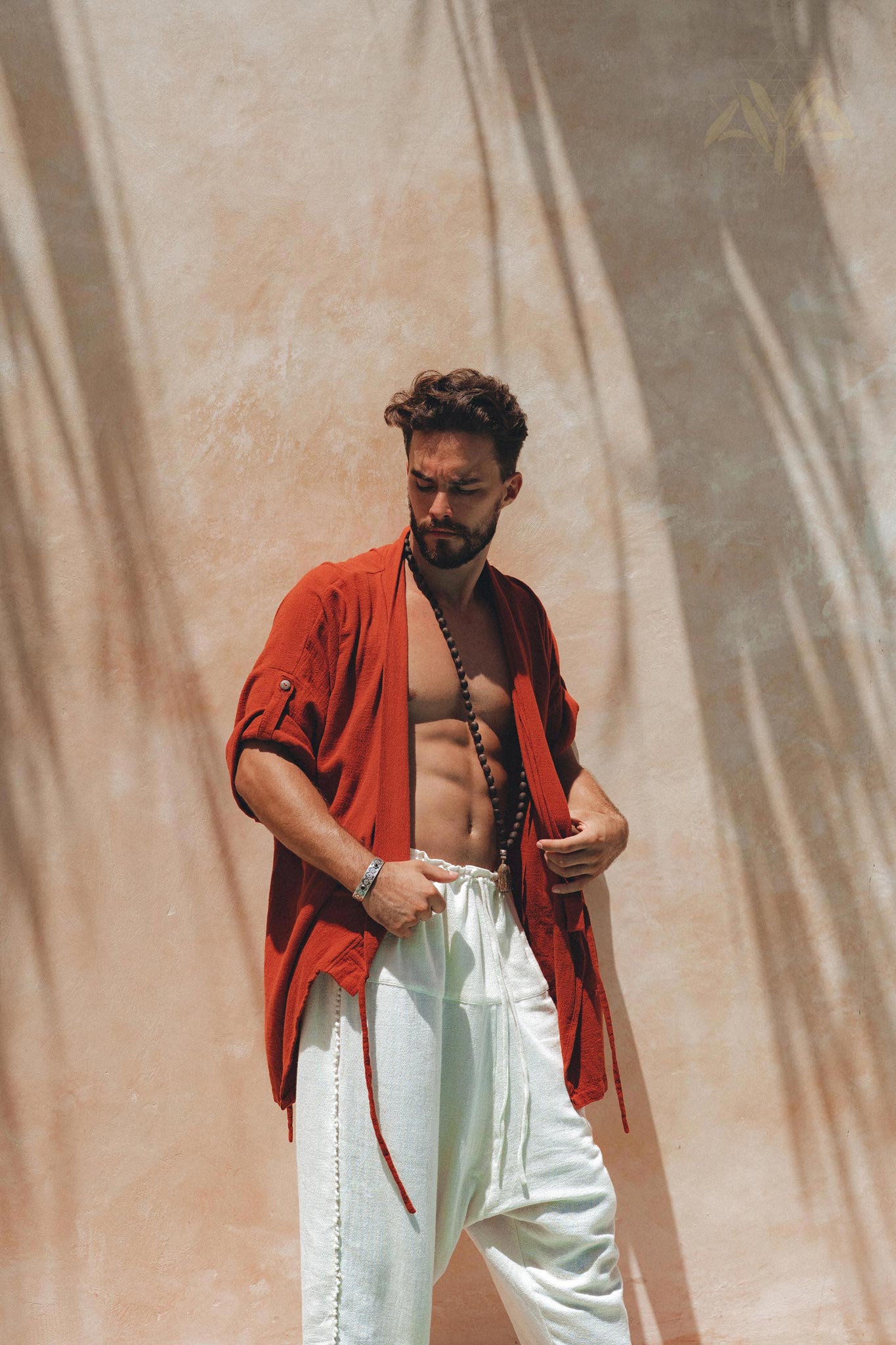 Red Tribal Kimono Robe for Men - AYA SW IDR