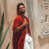 Red Tribal Kimono Robe for Men - AYA SW IDR