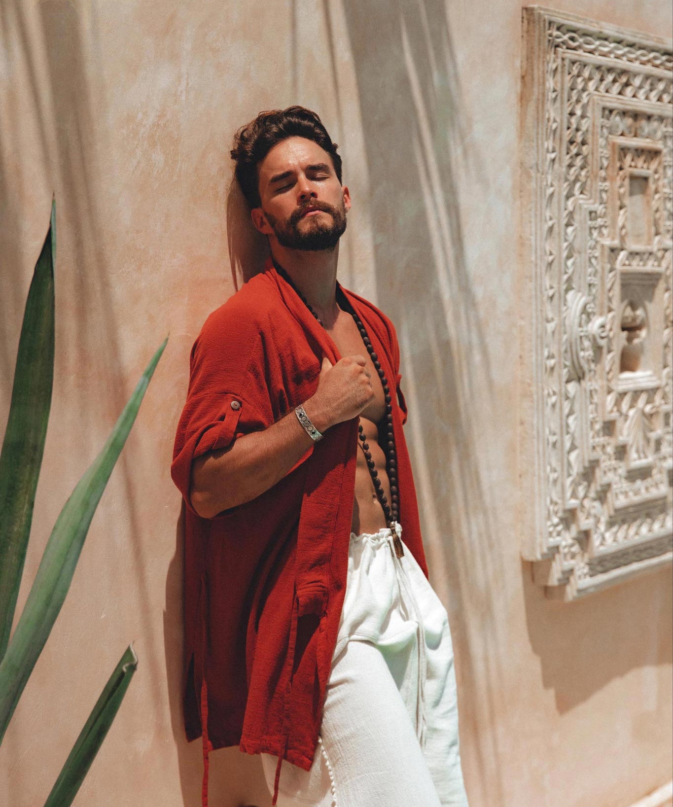 Red Tribal Kimono Robe for Men - AYA SW IDR