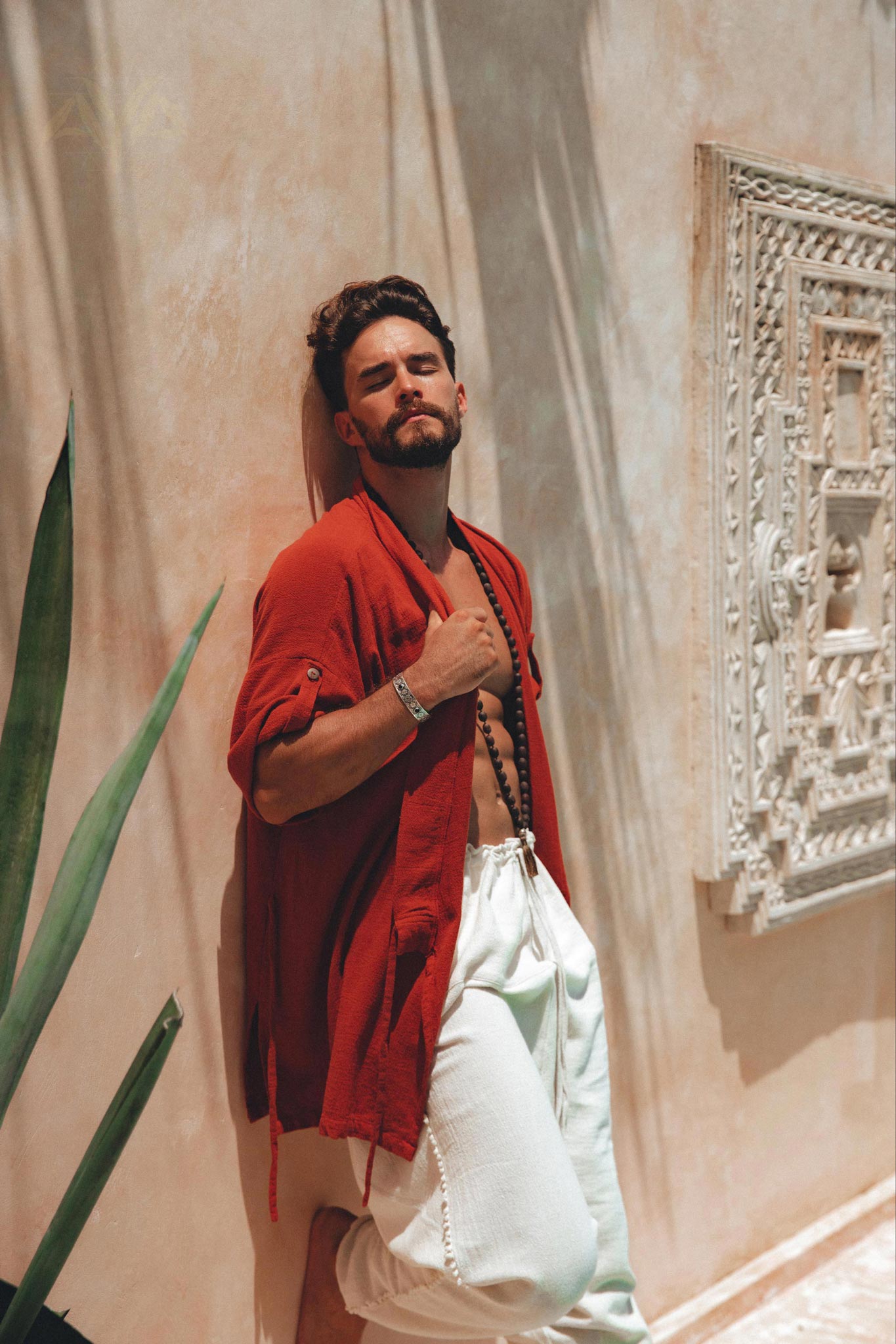 Red Tribal Kimono Robe for Men - AYA SW IDR