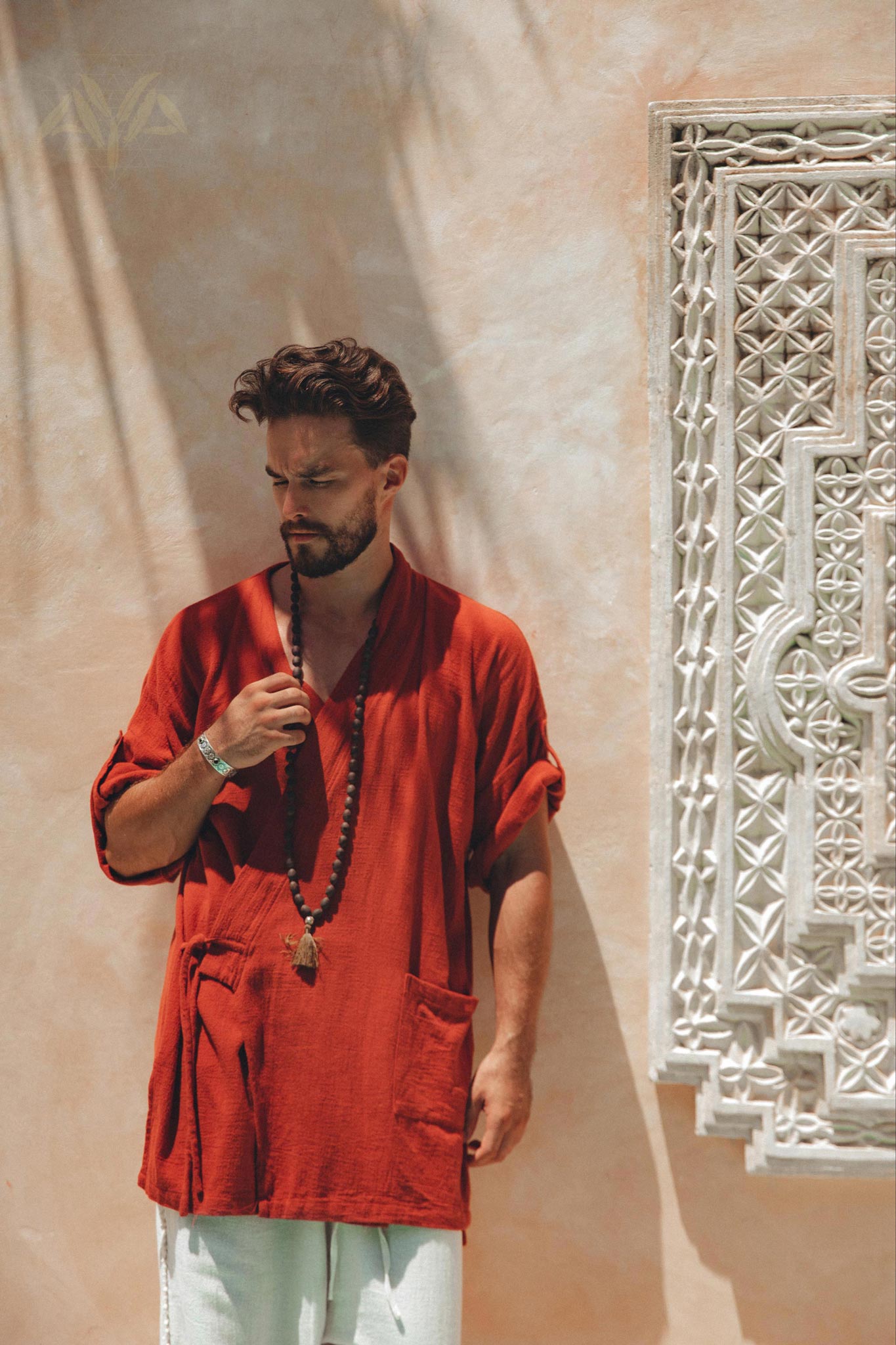 Red Tribal Kimono Robe for Men - AYA SW IDR