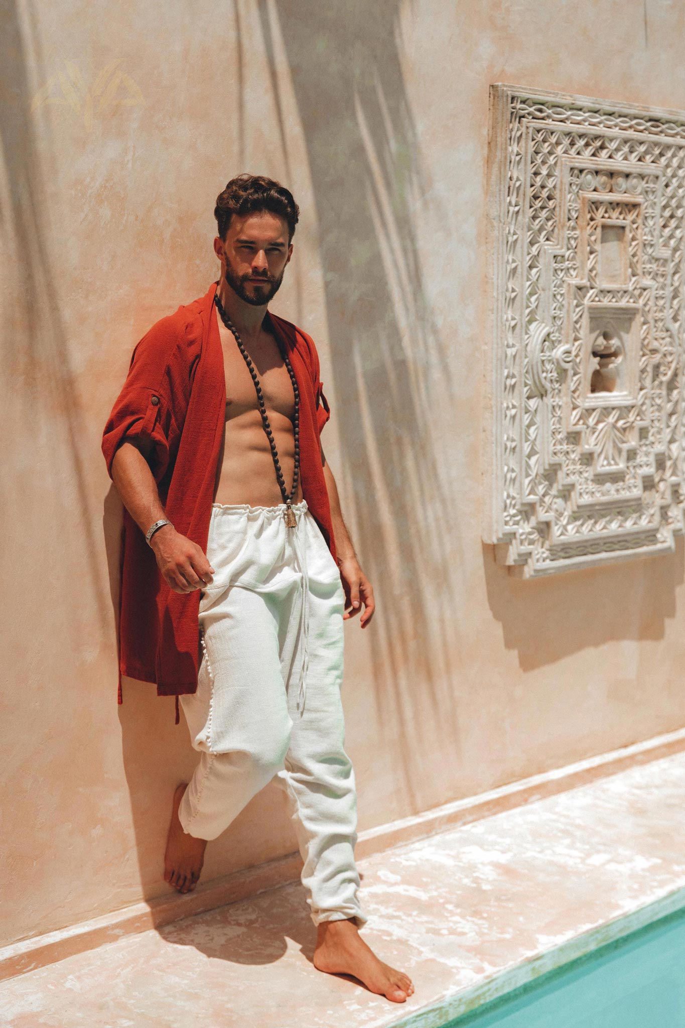 Red Tribal Kimono Robe for Men - AYA SW IDR