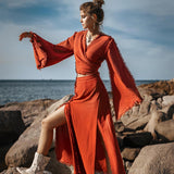 Red Wrap Maxi Skirt • Handmade Boho Long Skirt • Long Cotton Skirt - AYA SW IDR