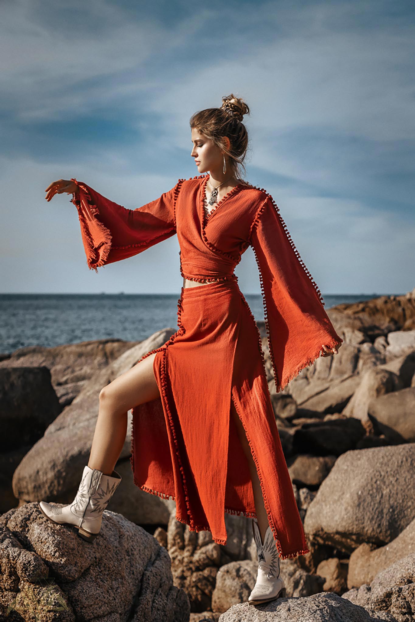 Red Wrap Maxi Skirt • Handmade Boho Long Skirt • Long Cotton Skirt - AYA SW IDR