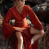 Red Wrap Maxi Skirt • Handmade Boho Long Skirt • Long Cotton Skirt - AYA SW IDR