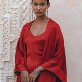 Wine Red Silk Boho Kimono Cover, Wide Sleeve Bohemian Kaftan Cardigan - AYA Sacred Wear