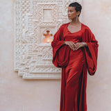 Wine Red Silk Boho Kimono Cover, Wide Sleeve Bohemian Kaftan Cardigan - AYA Sacred Wear