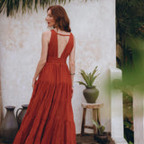 Boho Bridesmaid Dress, Boho Belted Dress, Red Maxi Adjustable Dress - AYA Sacred Wear