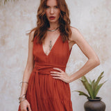 Boho Bridesmaid Dress, Boho Belted Dress, Red Maxi Adjustable Dress - AYA Sacred Wear