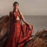 Red bohemian prom dress made of light cotton for women by AYA Sacred Wear