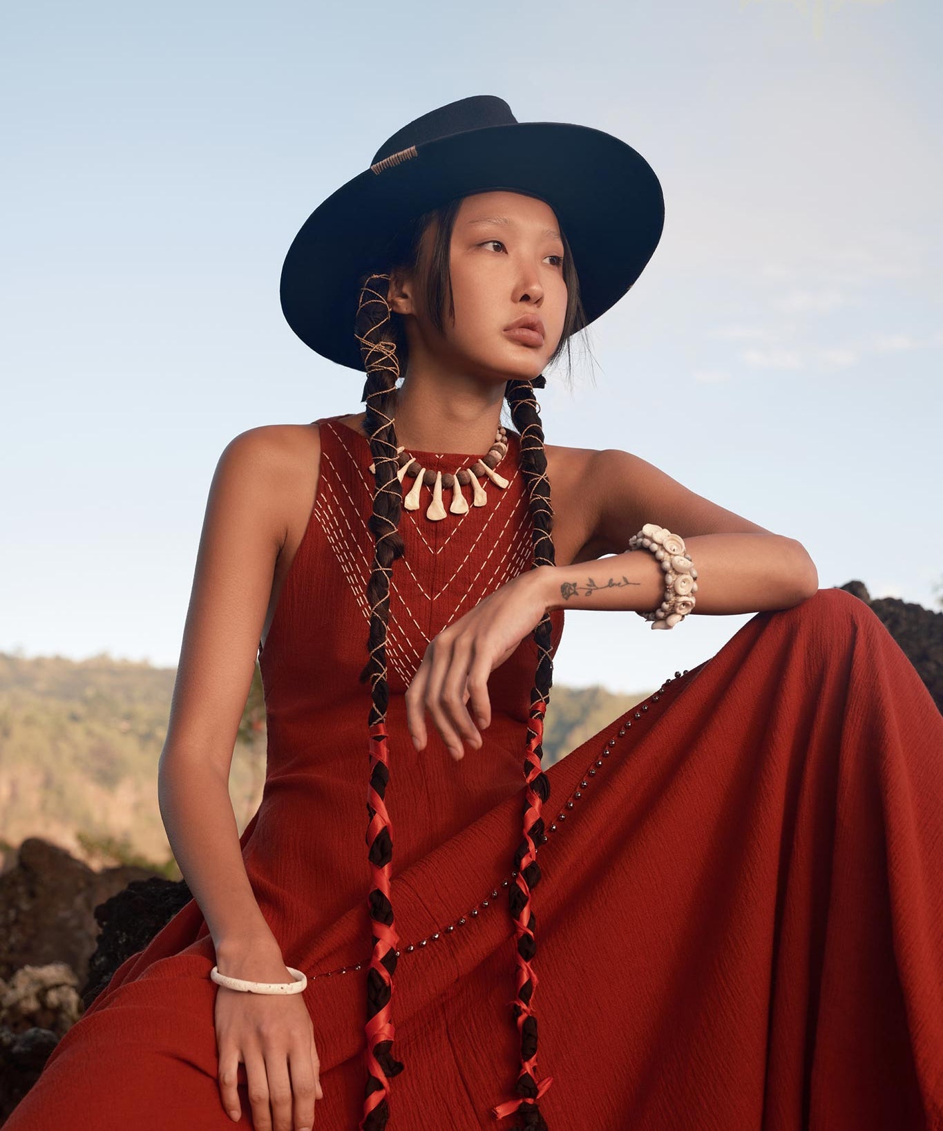 Ring Bells Dress: Get ready to turn heads with this stunning red wine dress. Its flowing silhouette and bell sleeves add a touch of whimsy to your attire, while the rich color exudes elegance. 