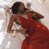 Unique Red Wine Color Hippie Dress: Hand-embroidered by local artisans with a low V line, organic cotton for a beautiful summer day.