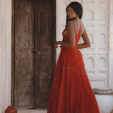 Bohemian Jingle Bells Dress in Red Wine: Sexy open neckline and unique hand embroidery, perfect for an elegant evening or carefree summer day