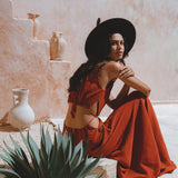 Women's Open Waistline Dress - Feel like a goddess in this red wine-hued maxi dress that embodies bohemian elegance.