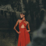 Red Wine Goddess Dress-adjustable boho inspired open back & belly sexy dress perfect for a beach guest style. 