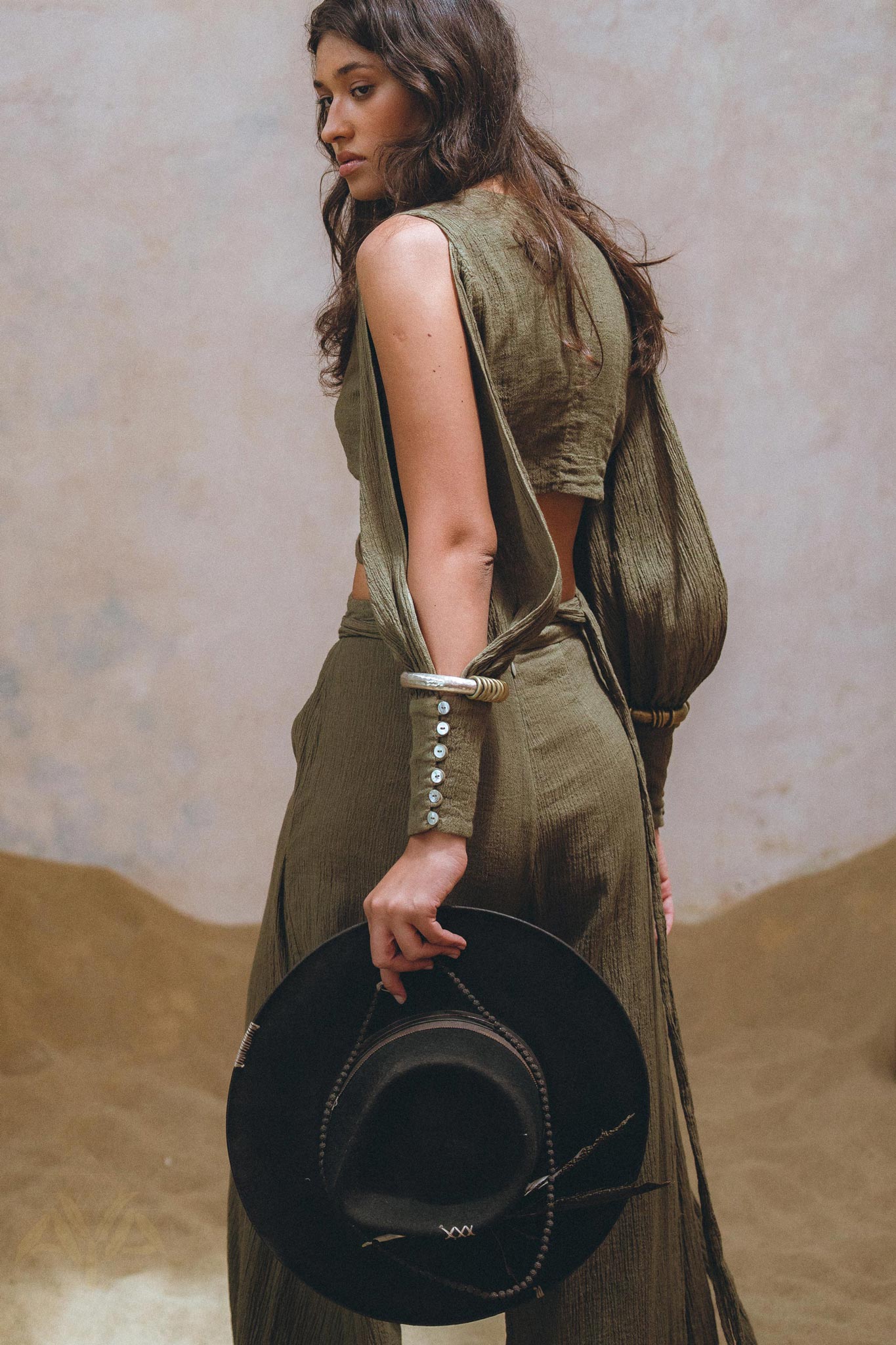 Sage Ambrosia Set Top and Pants • Adjustable Crop Top & Trousers • Boho Casual Set for Women - AYA SW IDR