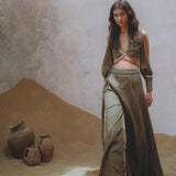 Sage Ambrosia Set Top and Pants • Adjustable Crop Top & Trousers • Boho Casual Set for Women - AYA SW IDR