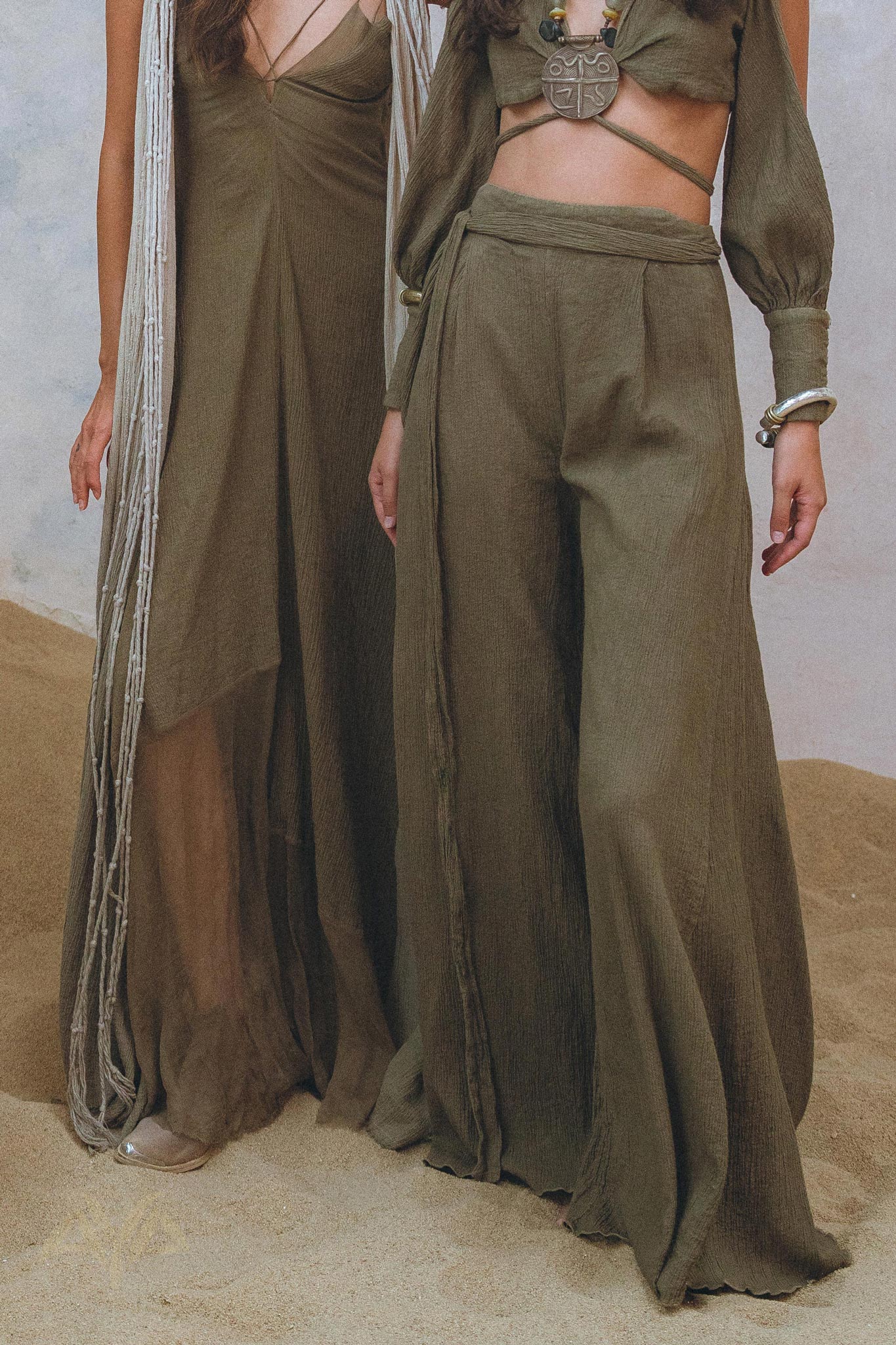 Sage Ambrosia Set Top and Pants • Adjustable Crop Top & Trousers • Boho Casual Set for Women - AYA SW IDR
