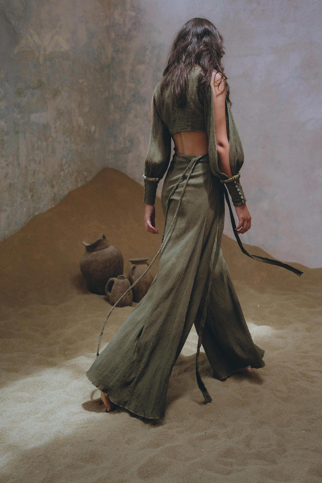 Sage Ambrosia Set Top and Pants • Adjustable Crop Top & Trousers • Boho Casual Set for Women - AYA SW IDR
